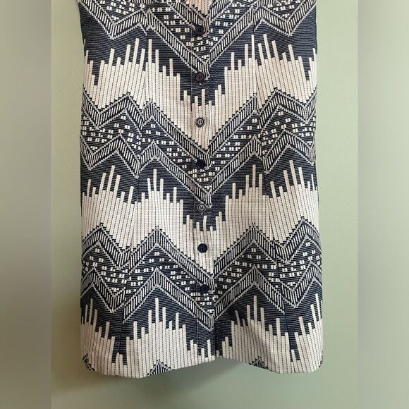 Anthropologie Hutch Naomi Blue White Ikat Print Button Front Mini Dress SZ 8 - Picture 4 of 7